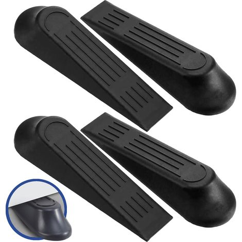 Lot de 4 butées de porte en caoutchouc, robustes, antidérapantes, silencieuses, coupe-vent, empêchent les blocages, cales de porte noires, pour salle de bain, porte de balcon, chambre d'enfant, porte- (1/5)