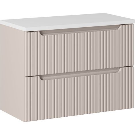 Meuble sous vasque suspendu 2 tiroirs NOVA cachemire 80 CM et le plan blanc (1/5)