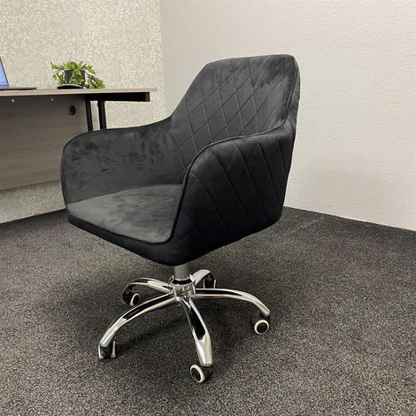 Office Chair black velvet swivel with arms and wheels leisure home desk computer (1/5)