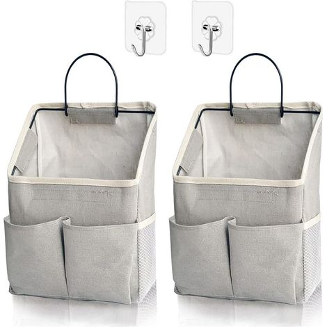 Lot de 2 sacs de rangement muraux, organiseur mural avec poches, panier de rangement suspendu pour dortoir, salle de bain, chambre (gris amélioré) (1/4)