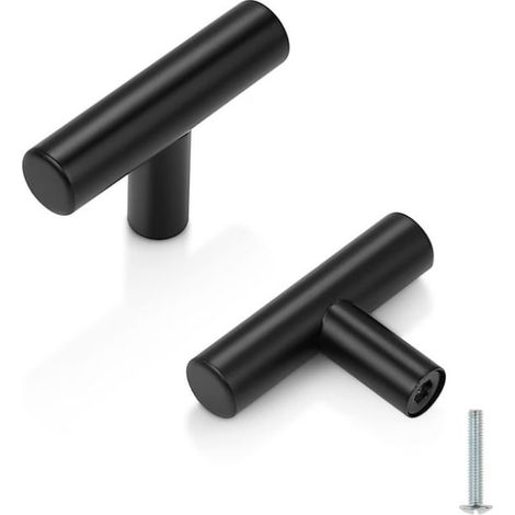 Paquet de 10 poignées de tiroir noires, boutons de placard en forme de T pour cuisine, quincaillerie d'armoire élégante (1/4)