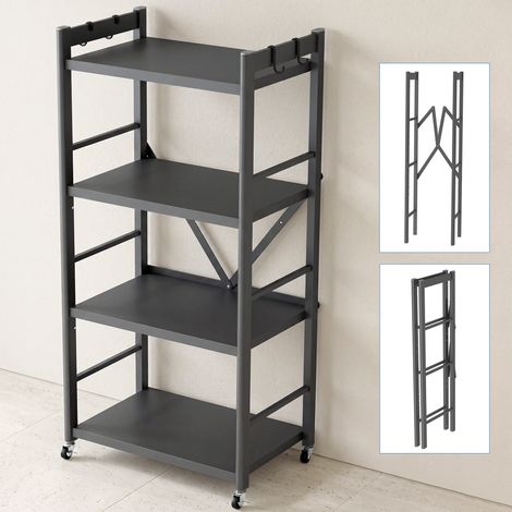 doporro Küchen Organizer, Küchenregal stehend, Mikrowellen Regal mit 4 Ebenen, klappbares Regal Küche für Mikrowelle 60 x 41 x 125cm, schmales Metallregal aus verzinktem Stahl für Küche, Grau Reglo-13 (1/5)