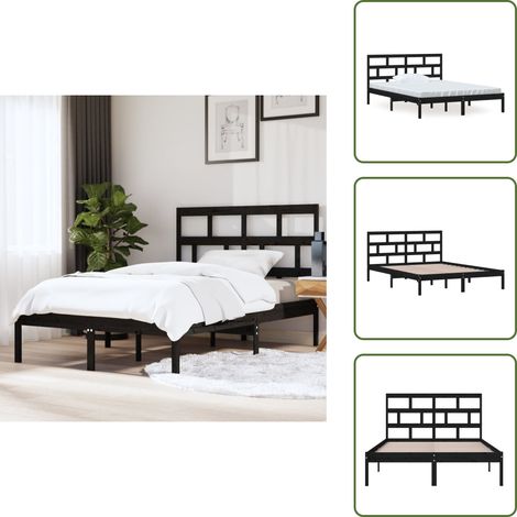 Cadre de lit sans matelas noir bois massif - Cadre De Lit - Lit Double - Lit En Bois - Lit Design - Literie (1/5)