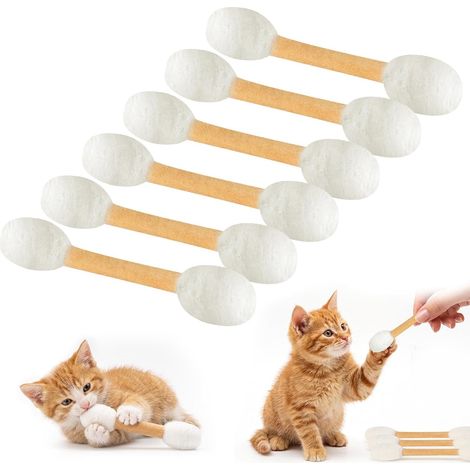 Set di 6 giocattoli per gatti: bastoncini di cotone imbevuti di erba gatta, colore legno - 15 cm (1/5)