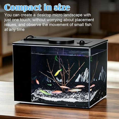 Petit Aquarium, Mini Aquarium, Petit Aquarium Aquarium, Kit de en Acrylique avec Pompe de Filtration et Eclairage LED, pour Poissons, Crevettes, Plantes, 15x15x20 cm (1/4)