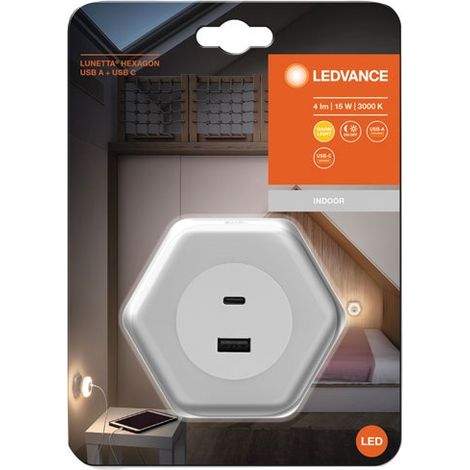Lucina Notturna Esagonale Con Presa USB Bianco Caldo - Ledvance