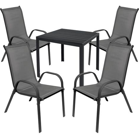 Gartengarnitur 5-teilig 80x80cm Anthrazit/Schwarz Non-Wood-MMC372229+4xMMC330881 (1/3)