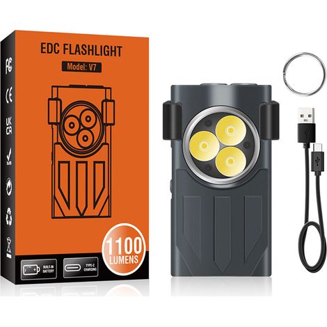 Lampe de poche EDC 1100LM, Source de lumière multicolore, petit porte-clés LED rechargeable avec UV violet 365nm (1/5)