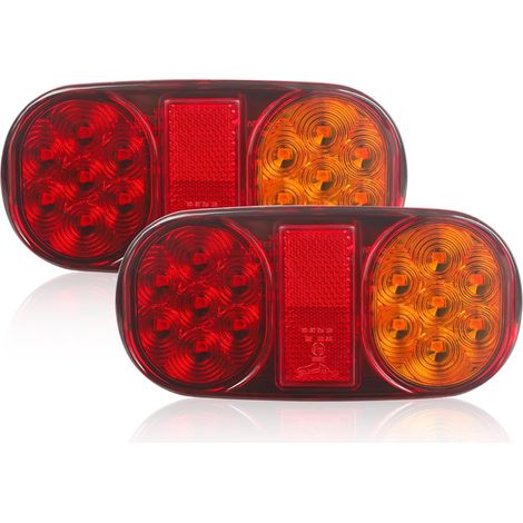 2 Pcs Feux Remorque, Universel 12V Arrières De Remorque LED 5 Fonctions Feux de Remorque LED- Feux Stop, Feux Position, Clignotant, Feux Plaque d'immatriculation, Catadioptre (1/5)