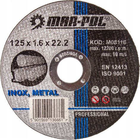 125 x 1,6 mm Trennscheibe zum Schneiden von Metall, Stahl und Gusseisen, 1 Stück. MAR-POL M08116 (1/4)
