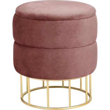 Pouf de Rangement avec Couvercle matelassé AKORD ELZA velour colour Rose hauteur 42 cm (1/5)