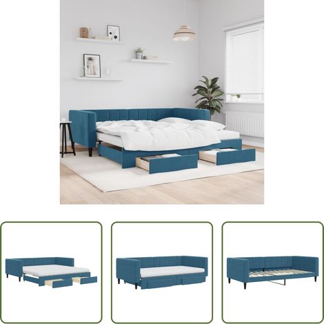 vidaXL Sofa-Bett - Tagesbett Ausziehbar mit Schubladen Blau 100x200 cm Samt (1/5)