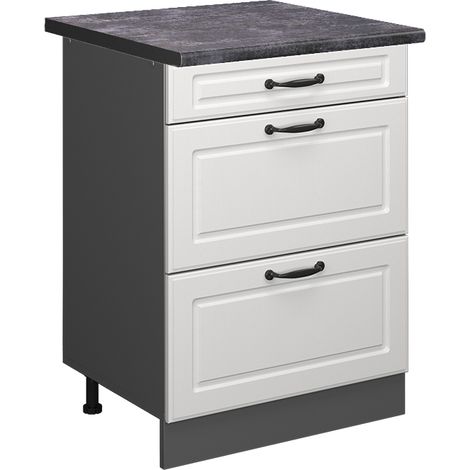 Meuble cuisine R-Line, Blanc campagne, 60 cm avec tiroirs, PT Anthracite, Vicco