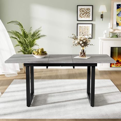 Table à manger extensible 140-180x80 cm, style industriel, plateau effet béton et structure noire, table repas moderne MDF métal pour cuisine et salon (1/5)