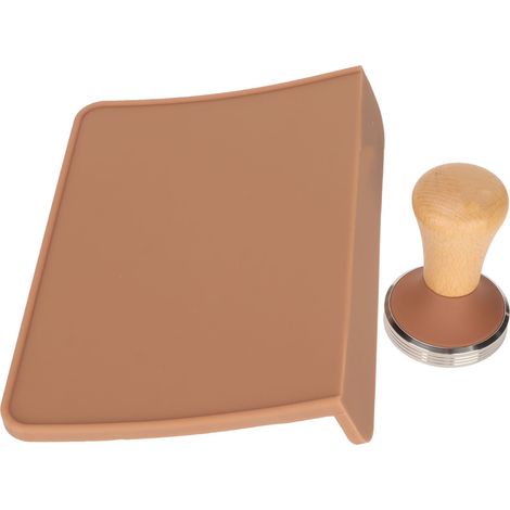Tapis de tassement à café surdimensionné et tasseur à café en bois, tapis de tassement en silicone anti-poussière pour la maison, tasseur à café marron de 51 mm (1/5)