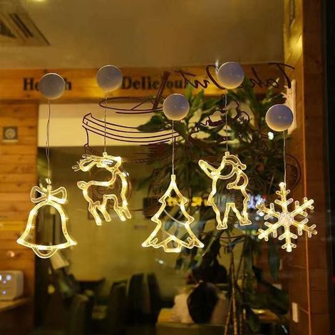Lot de 5 décorations lumineuses de Noël pour fenêtre – Suspensions lumineuses avec ventouses – Décorations suspendues à piles (1/2)