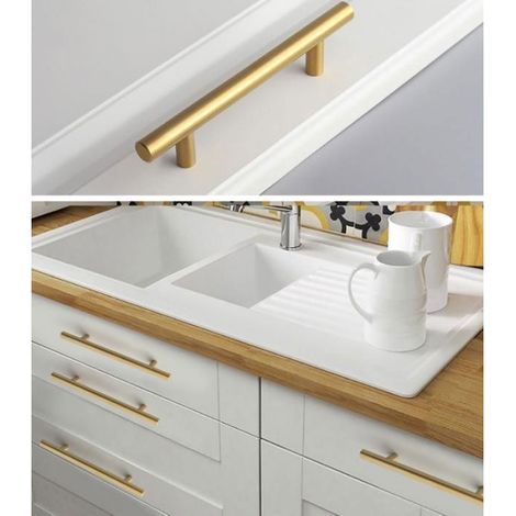 Poignée En T - 96x150 mm - Acier Inoxydable Doré - Pour Tiroir Armoire Porte Meuble - Lot De 10 Pièces (1/3)