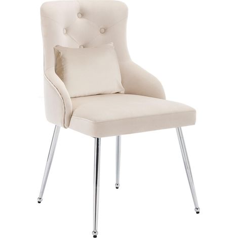 Sillón moderno de terciopelo beige para sala, tapizado con botones y patas de metal, ideal para sala, dormitorio, silla de trabajo y silla de oficina (1/5)