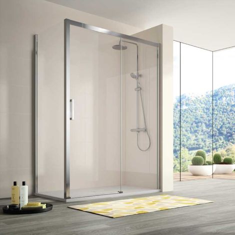 Mampara de ducha frontal + Puerta Corredera 135  cm S400 Cromado Sin pared lateral