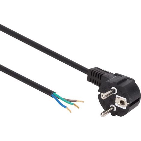 Perel Cable de alimentación, H05VV-F 3G0.75, 1.5 m, 10 A/230 V, 2500 W, Tipo E/F 90 °, para Uso Interior, PVC, Negro