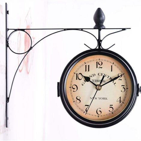 Creative Black Double-Sided Clock 23 x 9.5 x 22cm, Giant Retro Vintage Wall Clock, Two Different Times MUMU (1/4)