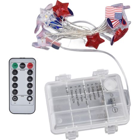 Kabellose Lichterkette zum 4. Juli mit Fernbedienung, IP44 wasserdicht, Timer, LED, amerikanische Flagge, 5 Meter, 50 Lichter (1/5)
