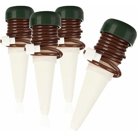 Cône d'arrosage 4X, cône d'argile avec tuyau comme distributeur d'eau goutte à goutte en vacances, système d'arrosage automatique (4 pièces - marron) (1/5)