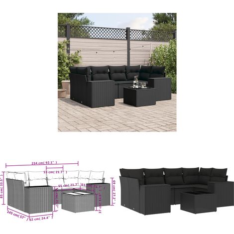 Salon de jardin 7 pcs avec coussins noir résine tressée - Ensemble Salon De Jardin - Meuble De Jardin - Salon D'extérieur - Résine Tressée - Rotin Synthétique - Home & Living (1/3)