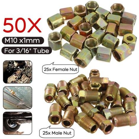 royaluxe -Fer zingué 10mm x 1mm paquet de 50 raccords de frein 25pcs mâle + 25pcs femelle (1/5)