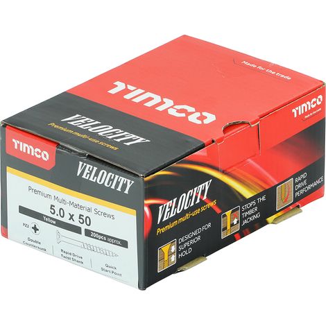 TIMCO Velocity Premium Multi-Use Countersunk Gold Woodscrews - 5.0 x 50