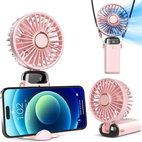 Mini-USB-Handventilator, tragbarer Schreibtischventilator, kleiner 5-Gang-Ventilator mit Sockel, faltbarer Schreibtischventilator fürs Büro, batteriebetriebener Ventilator für den Außenbereich (Pink) (1/5)