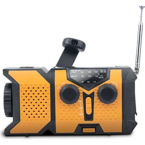 Radio portatile a energia solare con torcia a LED, radio meteo AM/FM/NOAA e caricabatterie per cellulare da 2000 mAh. (1/5)