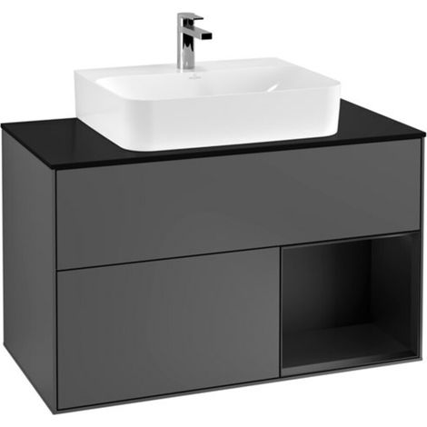 V&B Waschtischunterschrank Wandbeleuchtung Finion 100, Pl b m, Rg re bla m Lac, Anthrac. m (1/2)
