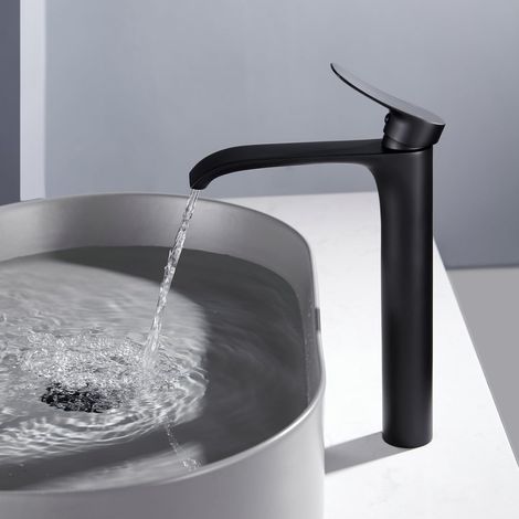 Robinet mitigeur de lavabo de salle de bain noir mat haut mono cascade robinet mitigeur lavabo à levier unique robinet mitigeur de lavabo en laiton (1/5)