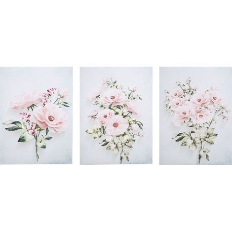 Lot 3 toiles 30x40cm peintes à la main, tableau mural rose fleurs décoratif pour salon bureau étude (1/5)