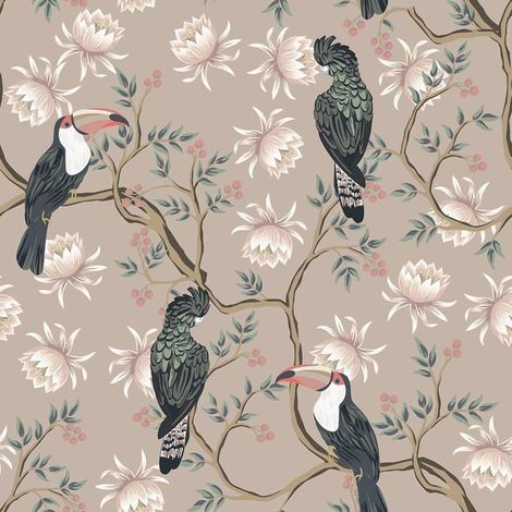 Papier Peint Fleuri Oiseau Exotique Papier Peint Adhesif Mural Jungle Rose Sale Adhesif Mural Decoratif Chambre Salle De Bai[BI77] (1/5)