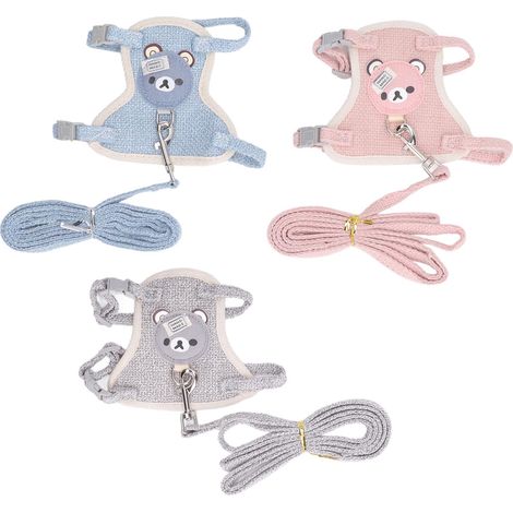 3-teiliges Set: Hasengeschirr mit Leine, niedliches Muster, atmungsaktive Weste, verstellbares Geschirr für kleine Haustiere, ideal für Spaziergänge im Freien. (1/5)