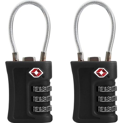 Lot de 2 cadenas à bagages, cadenas à combinaison de câble de voyage, cadenas réinitialisable à 3 chiffres, sécurité sans clé pour valises, casiers de gym (1/5)