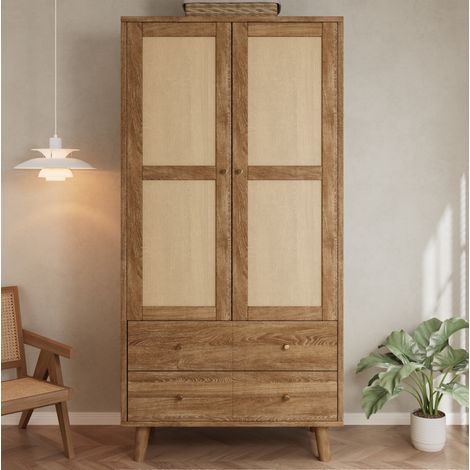 Armario ropero 80x50x180 cm de MDF, aspecto madera oscura, 2 cajones – MEUBLIV (1/5)