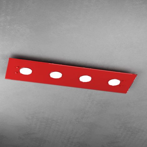 Toplight Plafoniera da soffitto rettangolare 4 luci Path con attacco GX53, struttura colore rosso, design moderno 80x20x3cm (1/3)