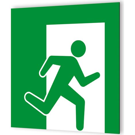Pictogramme Sortie de Secours droite - Panneau signalétique Dibond blanc - Carré vert pictogramme blanc - 20x20 cm, épaisseur 3 mm, fabrication française (1/5)