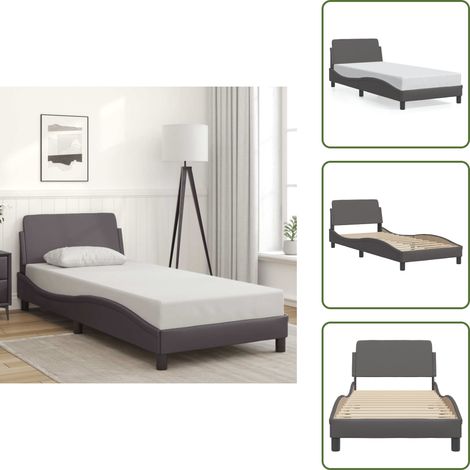 Cadre de lit sans matelas gris 90x190 cm similicuir - Cadre De Lit - Lit Double - Lit Design - Lit Gris - Lit Similicuir (1/5)