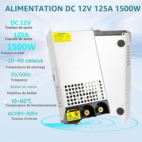 DC 12V 125A 1500W Power Supply Transformer 220V AC to Converter Driver LED Motor Pump Camera Security CCTV Car Stereo 3D Printer (1/4)