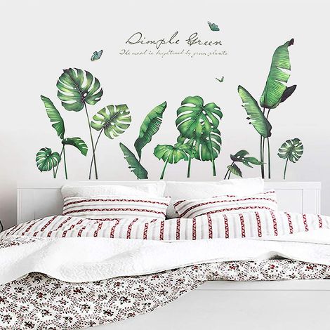 Stickers muraux feuilles de palmier tropicales - Décoration murale imperméable, amovible et facile à coller pour chambre et salon (1/5)