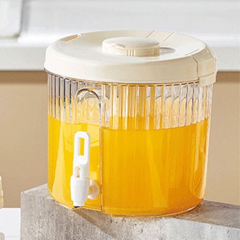 Distributeur de boissons en plastique, distributeur de boissons, récipient pour boissons froides, théière à fruits, limonade, récipients pour la cuisine et la maison, rond (1/5)