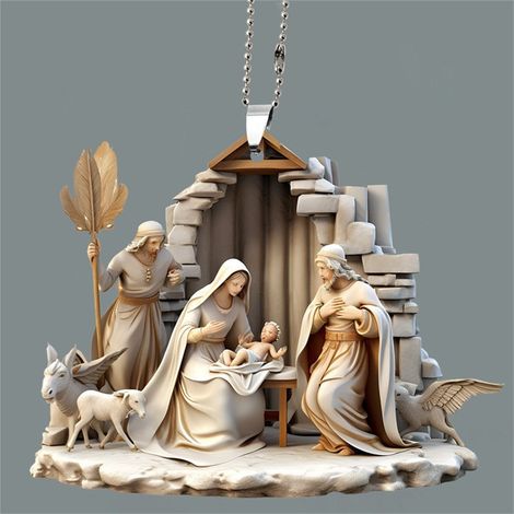 Nativity Scene - Acrylic Hanging Ornament - 8 cm x 8 cm - Christmas Car Home Decor - 2 Pieces (1/5)