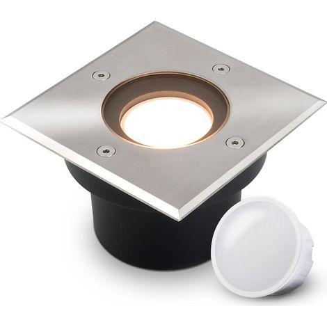 LED Bodeneinbaustrahler flach eckig Edelstahl 230V IP67 - Leuchtmittel: 5W 2700K DIMMBAR 120° - Anzahl: 1x (1/5)