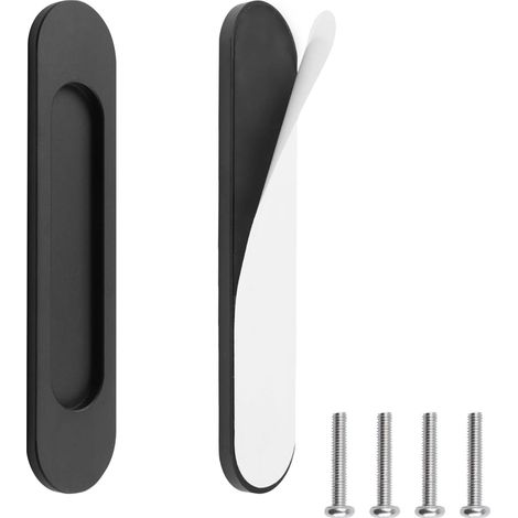 Lot de 2 poignées de porte coulissantes ovales auto-adhésives en alliage d'aluminium noir mat sans perforation pour portes coulissantes, fenêtres d'armoires / 18 cm (1/5)