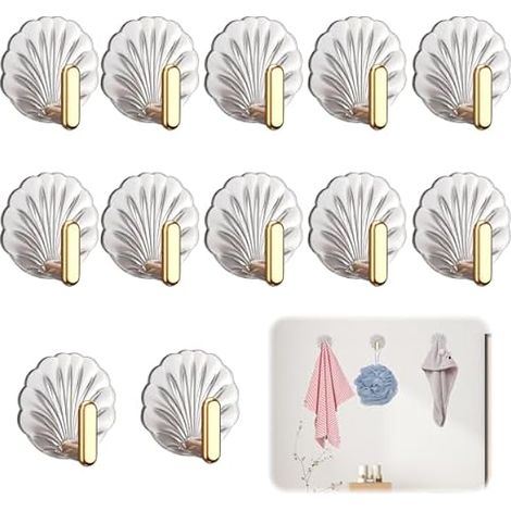 12 Stück Selbstklebende Haken Wandhaken Selbstklebend Handtuchhaken Klebehaken Transparent Ohne Bohren Kleiderhaken Selbstklebend Muschel-Klebehaken Modernes Design,für Küche Badezimmer (1/5)