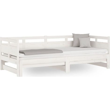 Lit adulte pour 2 personnes, Structure de lit, Assemblage Facile, Lit coulissant Blanc Bois de pin massif 2x(90x200) cm OIB6489E (1/5)